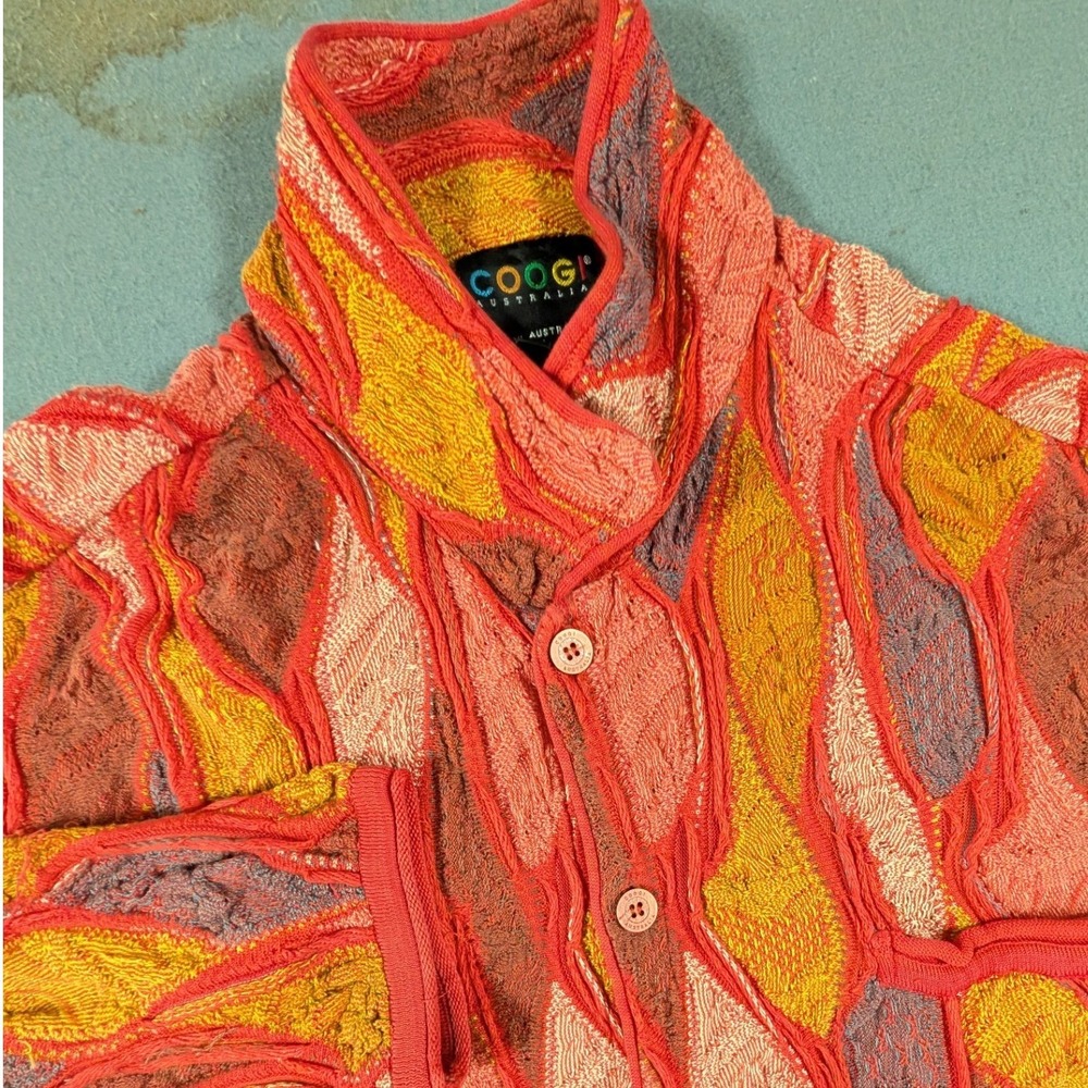 Vintage 90s Coogi 3D Knit Flame Wave Button-Up Shirt Jacket Size 3XL Rare